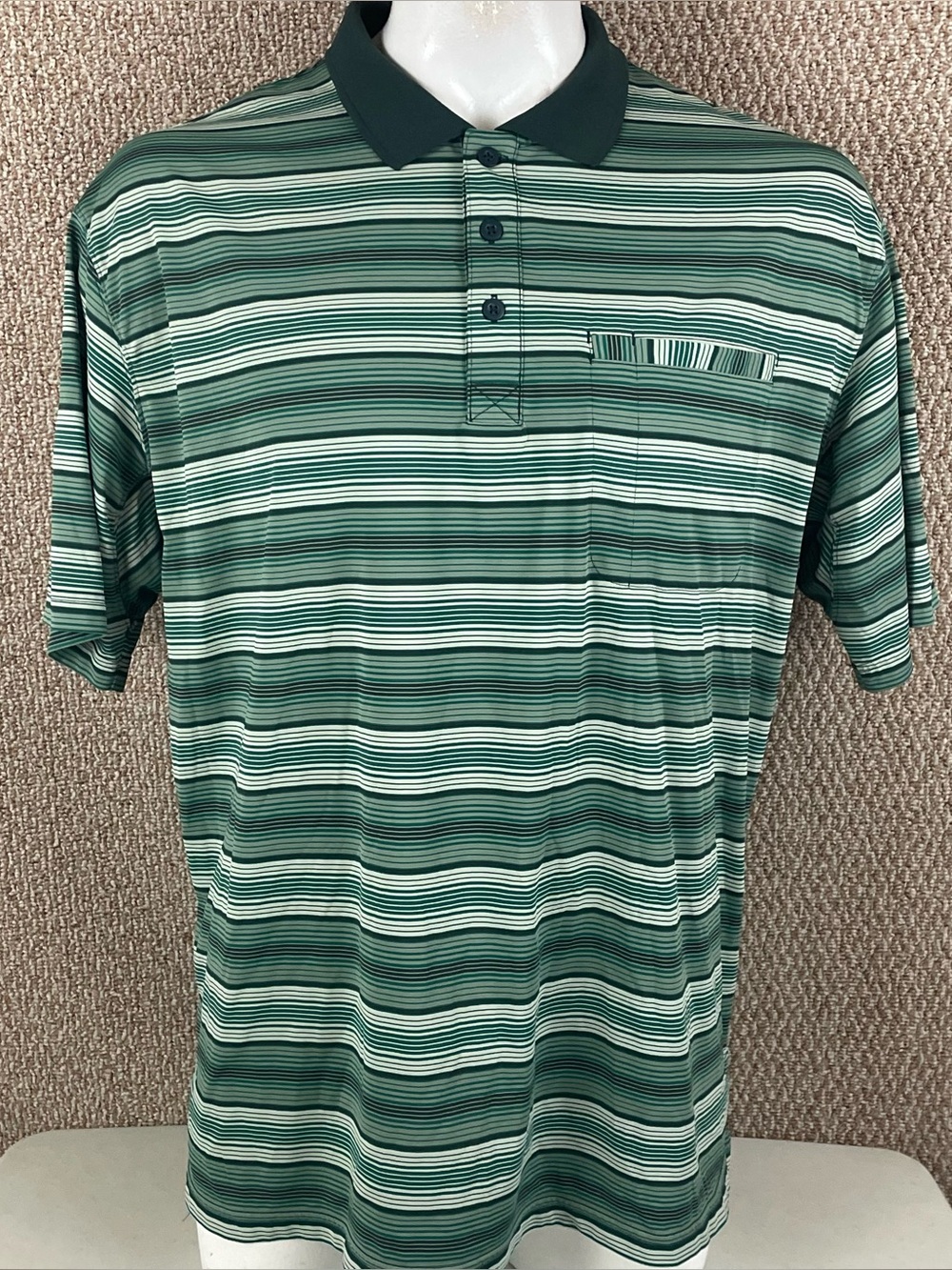 Duluth trading polo golf shirt men’s XXL green striped performance stretch 70